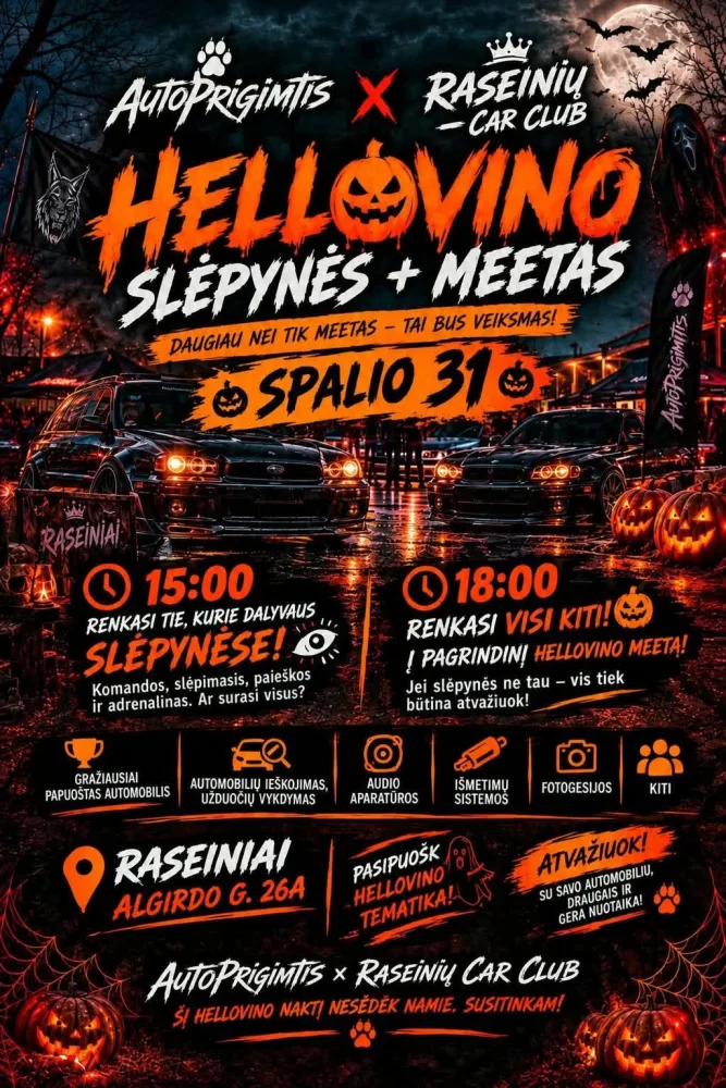 AutoPrigimtis × Raseinių Car Club – Helovyno slėpynės ir meetas 2026